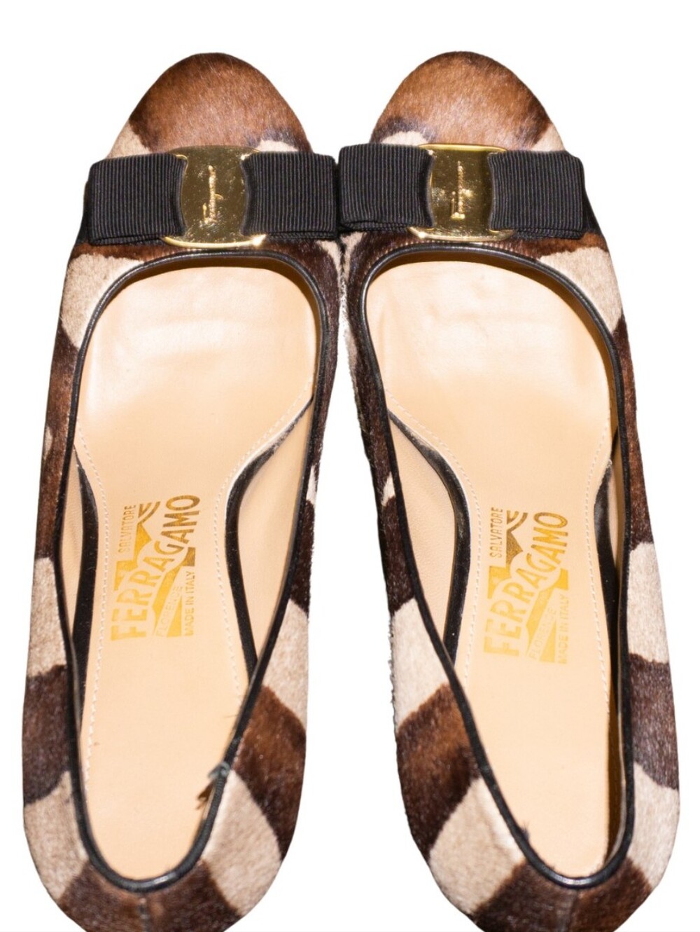 Salvatore Ferragamo Zebra Print Calf Hair Vara Bow Pumps 7 1/2